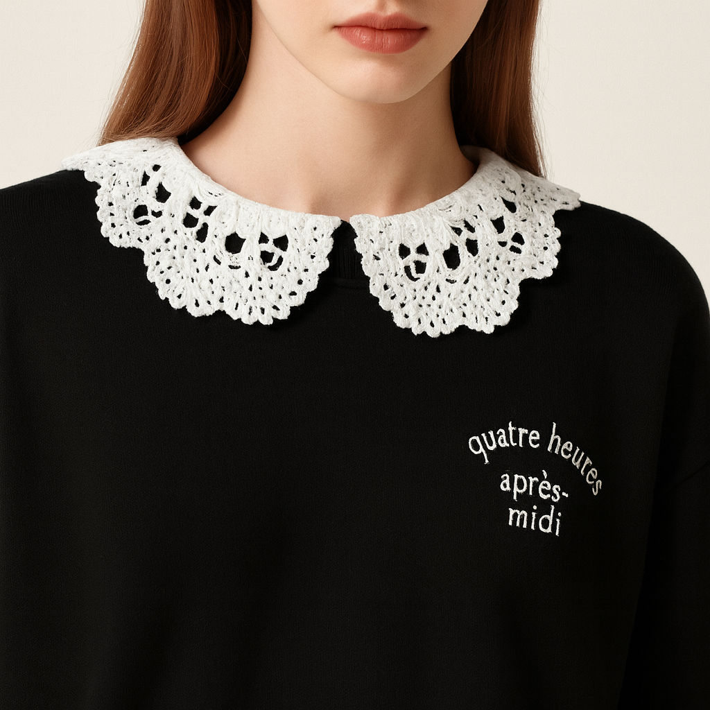 Women's Sweatshirt with Lace Peter Pan Collar Trendy Casual Top A10076
