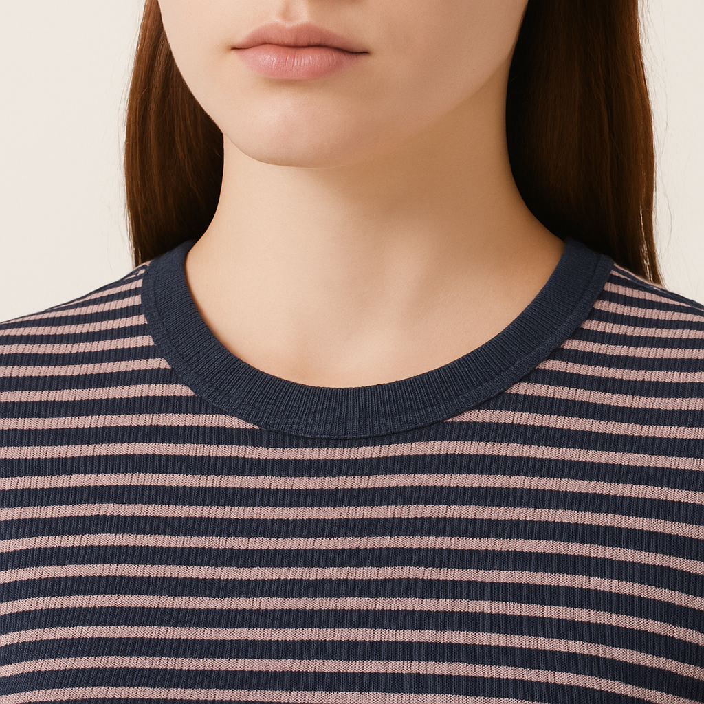 Women's Striped Fitted Crew Neck T-Shirt with Comfortable Fit A10046