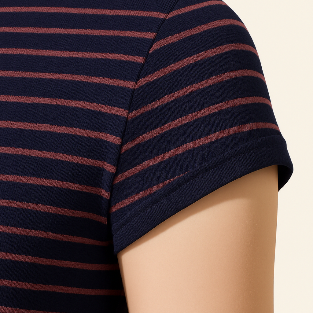 Women's Striped Fitted Crew Neck T-Shirt with Comfortable Fit A10046