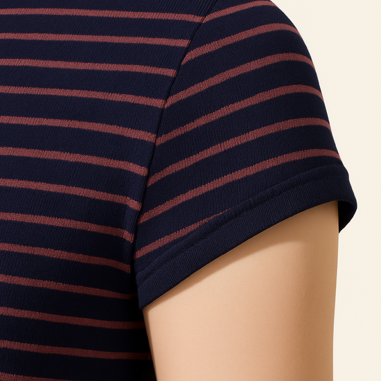 Women's Striped Fitted Crew Neck T-Shirt with Comfortable Fit A10046