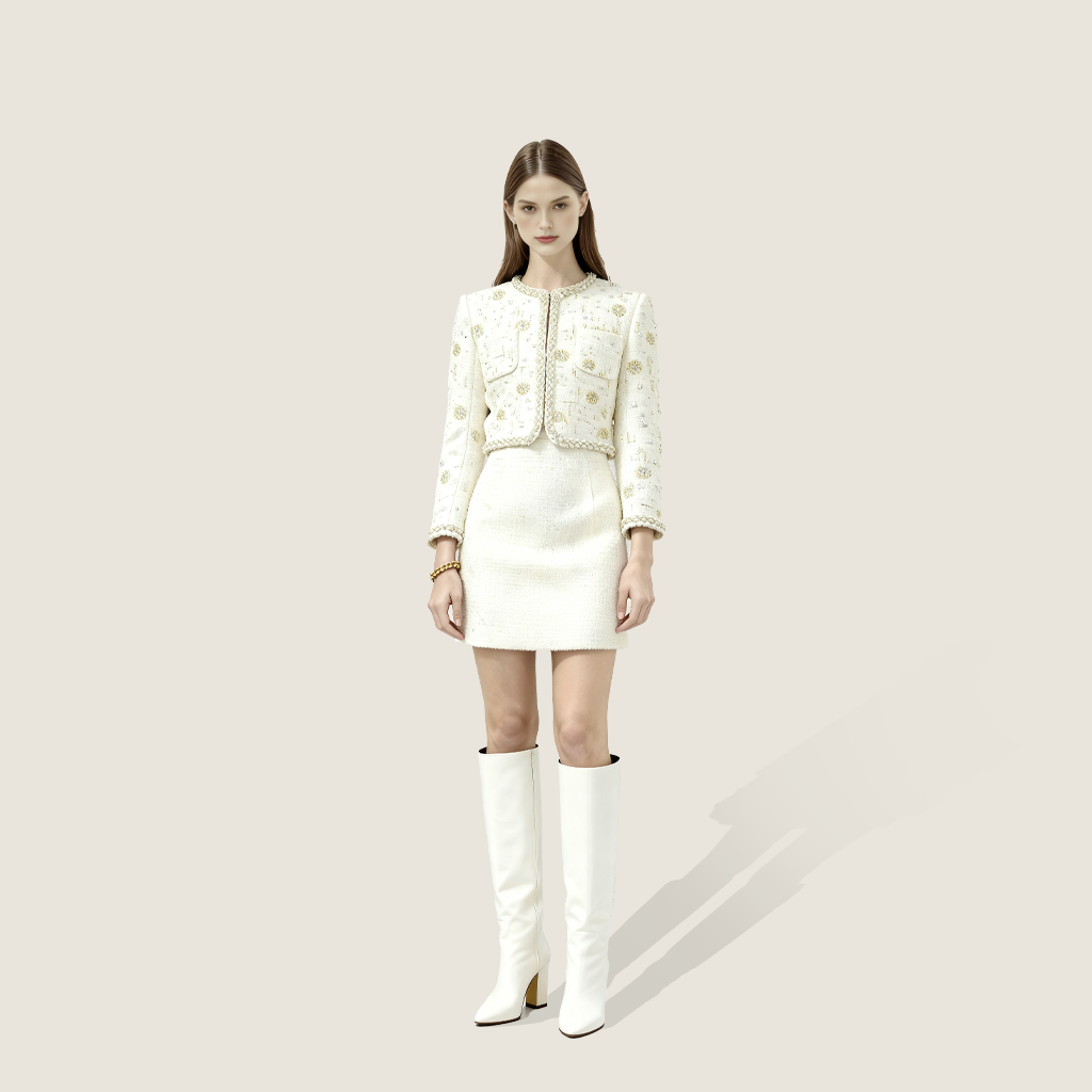 Hand-Embroidered Tweed Jacket A10401