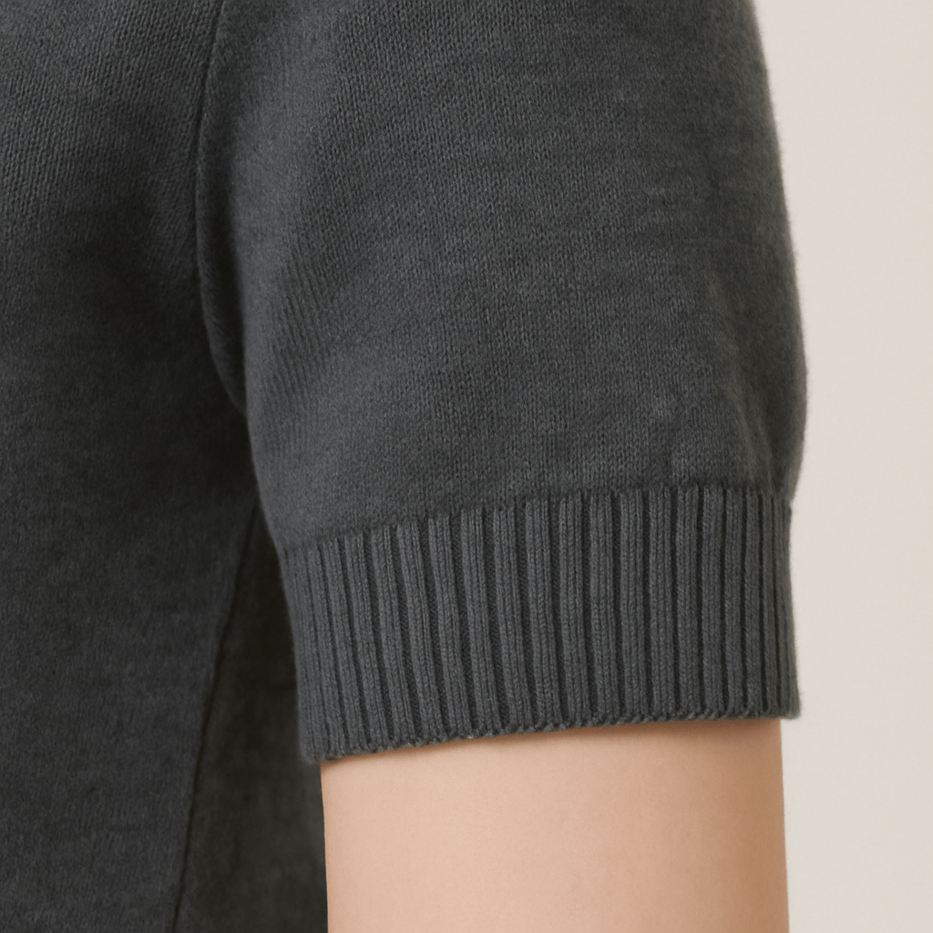 [Accessible Luxury] Womens Knitted Tee with Lace Trim Collar Short Sleeve 10018 - M31N