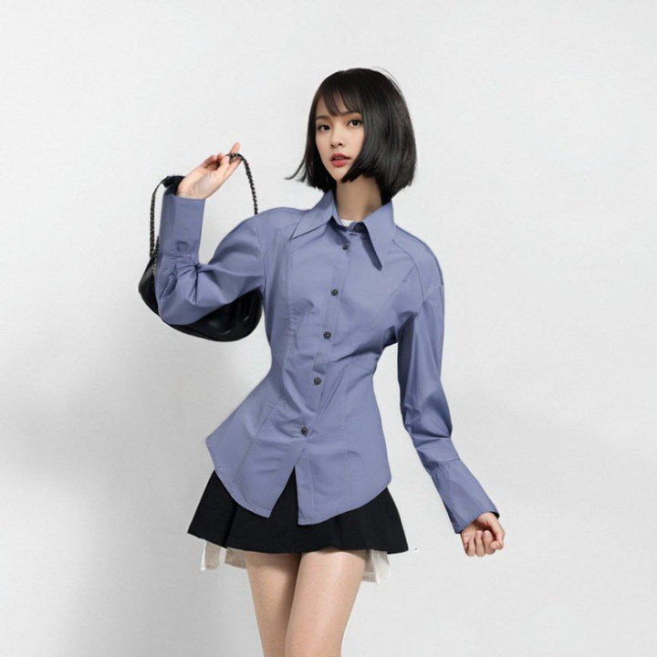 [M31N] Women's Blue Slim Fit Long Sleeve Shirt 10065 workwear