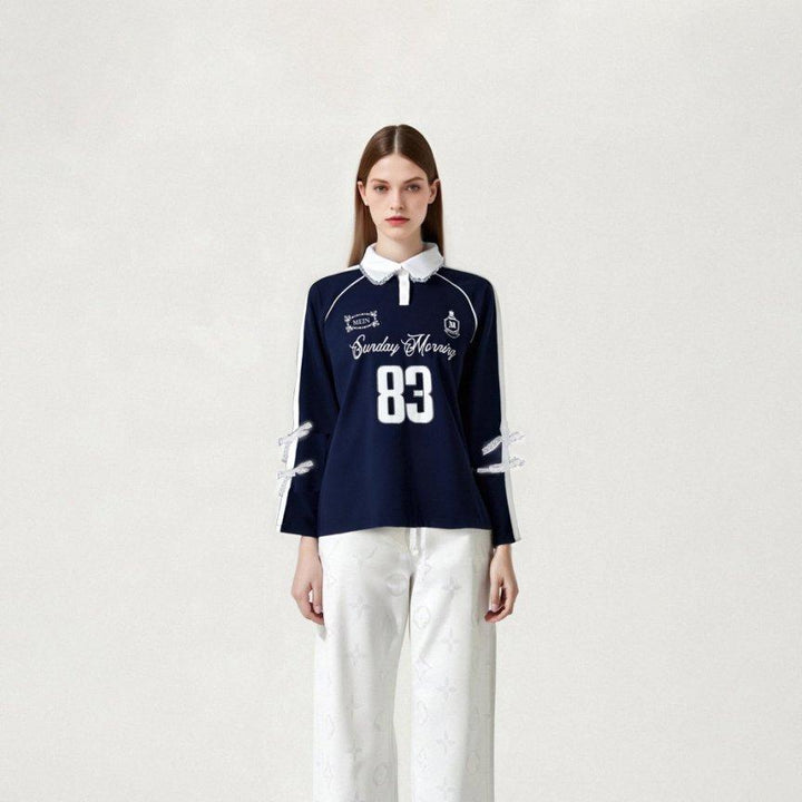 [M31N] Women's sports style long-sleeved shirt, collar 10035