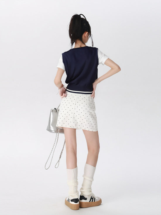 Women's V-Neck Knit Vest with Dog Embroidery-Trendy Sleeveless Preppy Style A10146