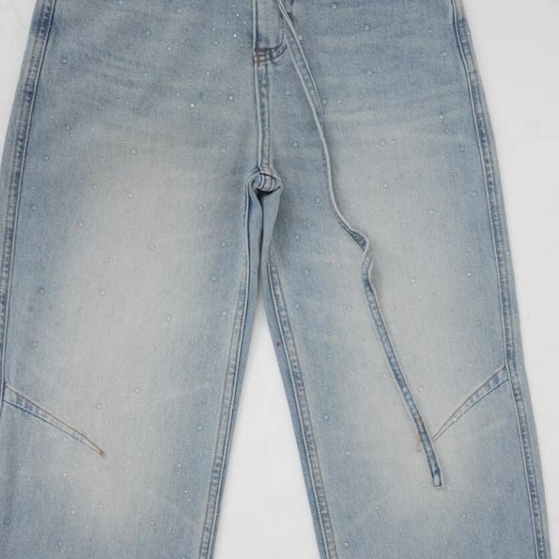 Rhinestone-Accent Loose Denim Pants A10093