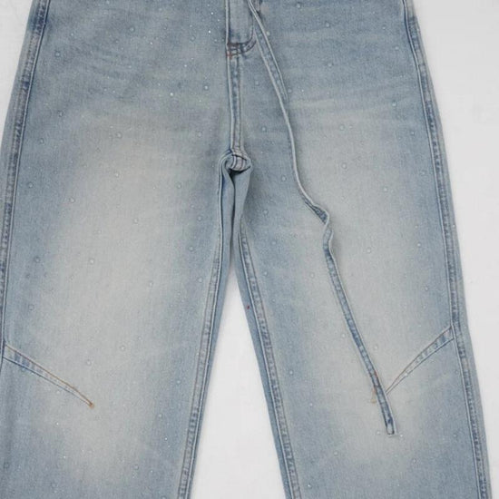 Rhinestone-Accent Loose Denim Pants A10093
