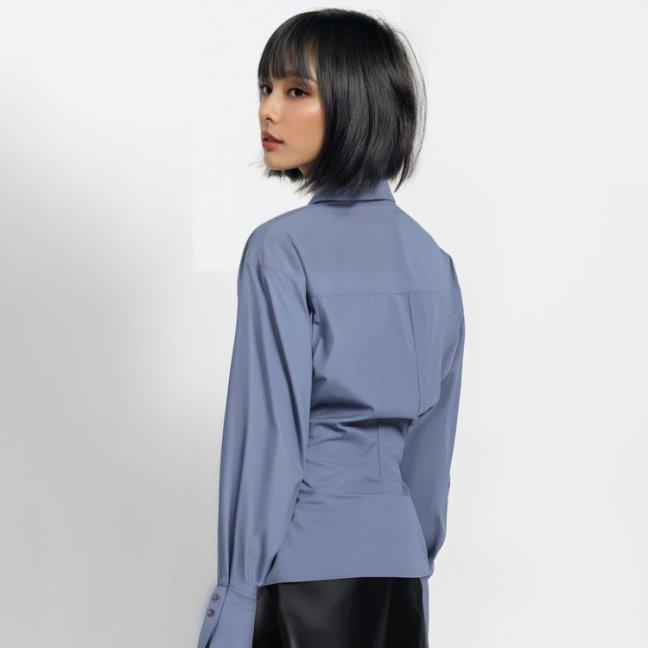 [M31N] Women's Blue Slim Fit Long Sleeve Shirt 10065 workwear