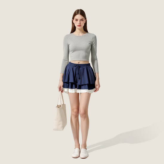 Lace-Trimmed Mini Skirt A10036