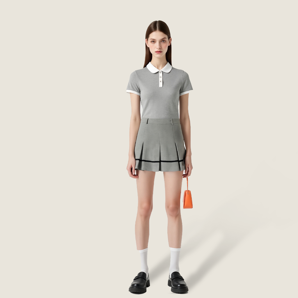 Women's Stylish A Line Mini Skirt with Color Block and Rolled Edges A10075