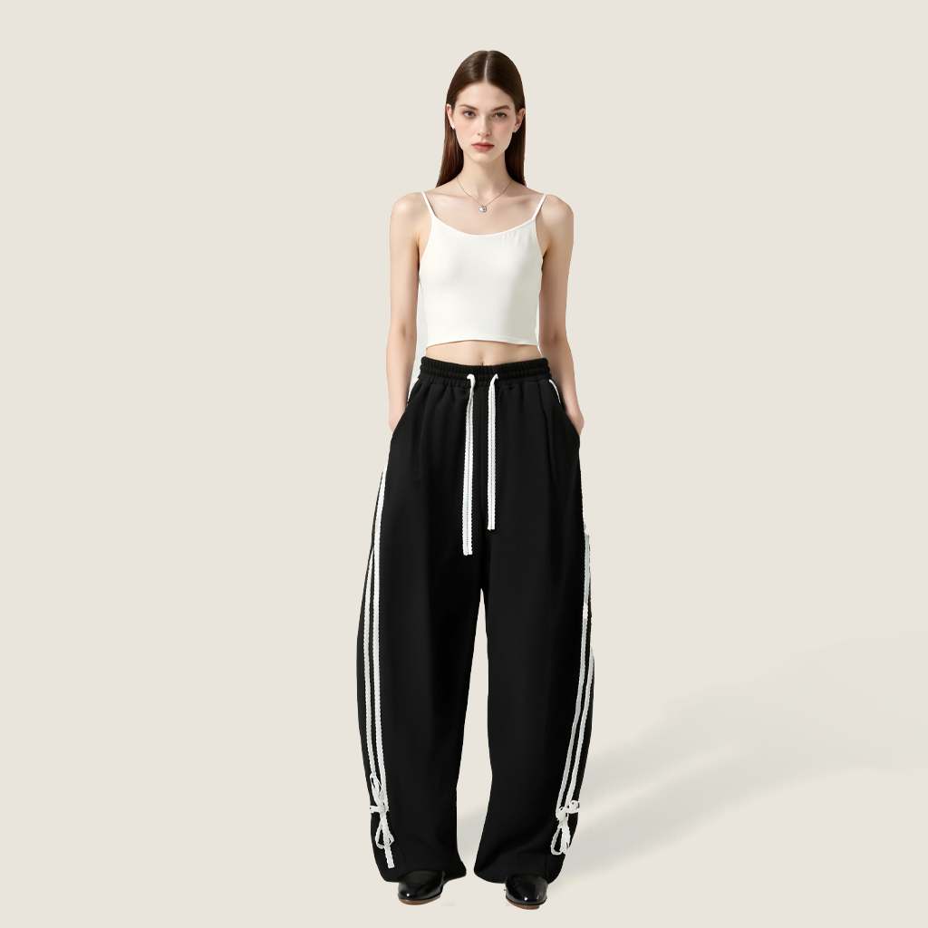 Women's Drawstring Sweatpants with Side Stripes and Tie Cuffs-Trendy Casual Joggers A10080