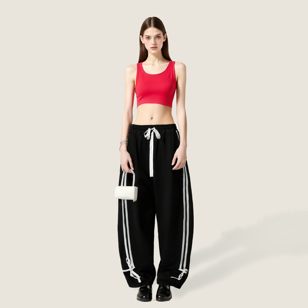 Women's Drawstring Sweatpants with Side Stripes and Tie Cuffs-Trendy Casual Joggers A10080