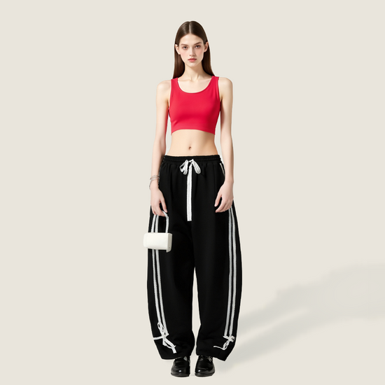 Women's Drawstring Sweatpants with Side Stripes and Tie Cuffs-Trendy Casual Joggers A10080