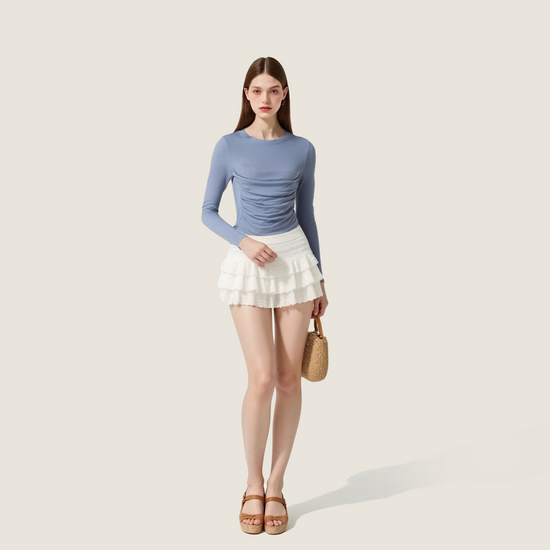 Women's Long Sleeve Ruched Slim Fit Top Casual Stylish T-Shirt A10083