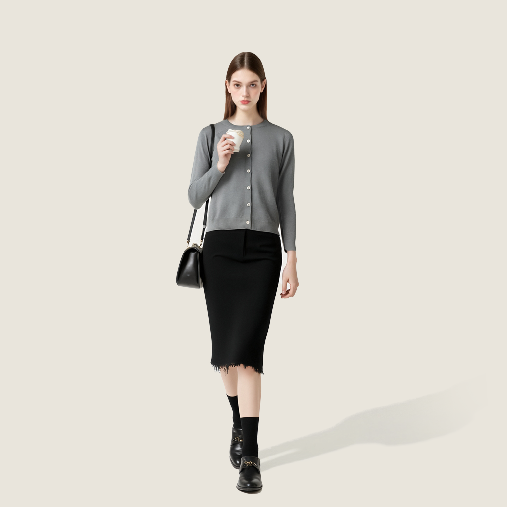 Women's Long Sleeve Knit Cardigan Crew Neck Button Down Casual Sweater A10001