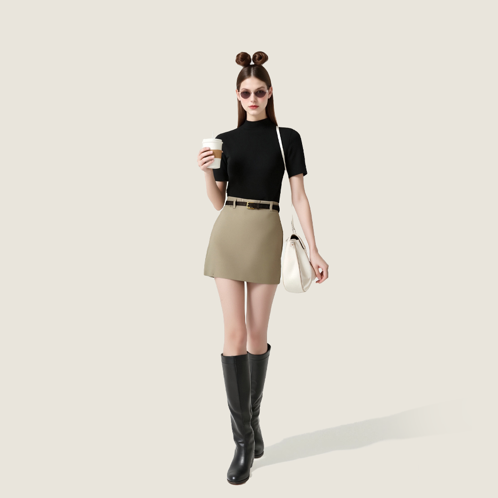 Wool-Blend Mini Skirt With Belt A10052