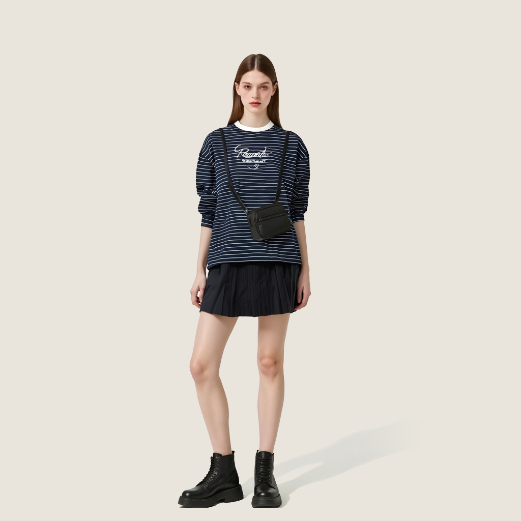 Women's Oversized Sailor Striped Sweater Long Sleeve Japanese Style Pullover A10019