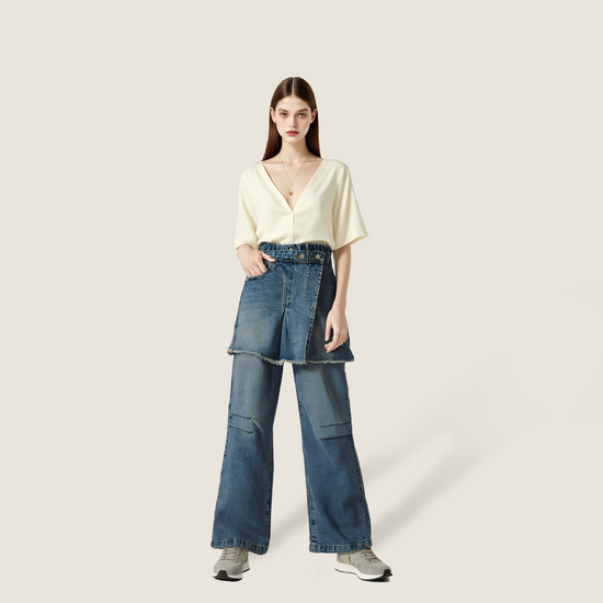 Deconstructed Denim Wide-Leg Jeans A10172