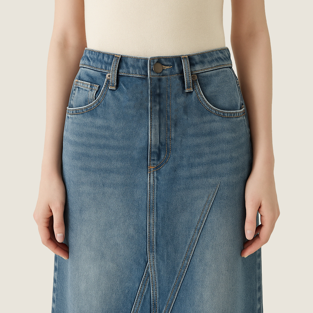 Women's Vintage Wash High-Waisted Denim Maxi Skirt with Side Slit A10259