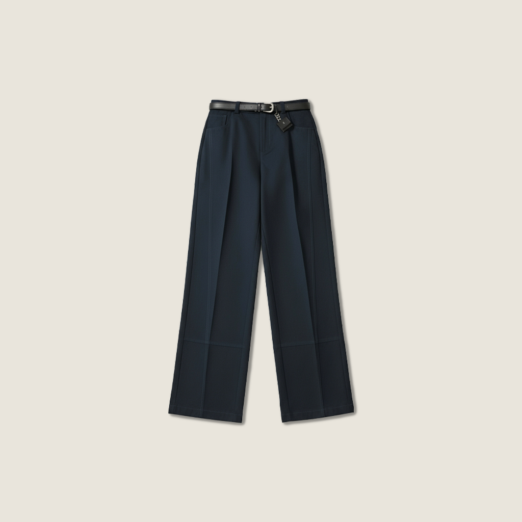 Women's High-Waisted Wide-Leg Pants with Belt and Mini Bag Charm A10183