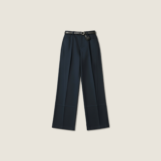Women's High-Waisted Wide-Leg Pants with Belt and Mini Bag Charm A10183