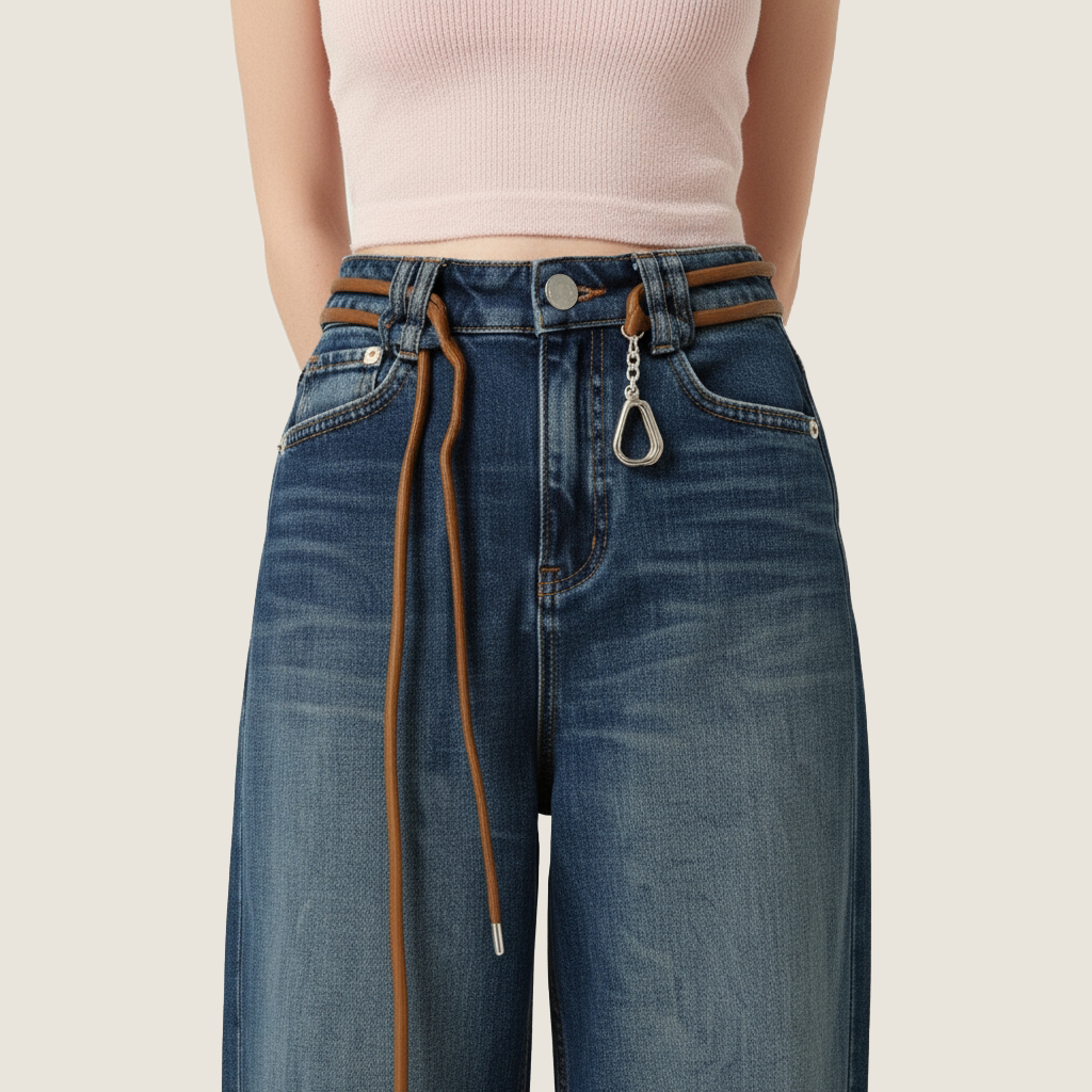 Drawstring Wide-Leg Jeans A10189