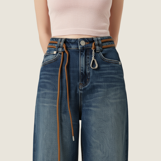 Drawstring Wide-Leg Jeans A10189