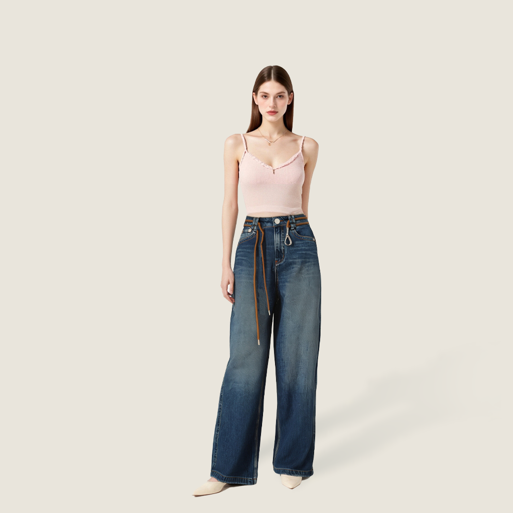 Drawstring Wide-Leg Jeans A10189