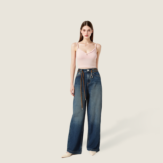 Drawstring Wide-Leg Jeans A10189