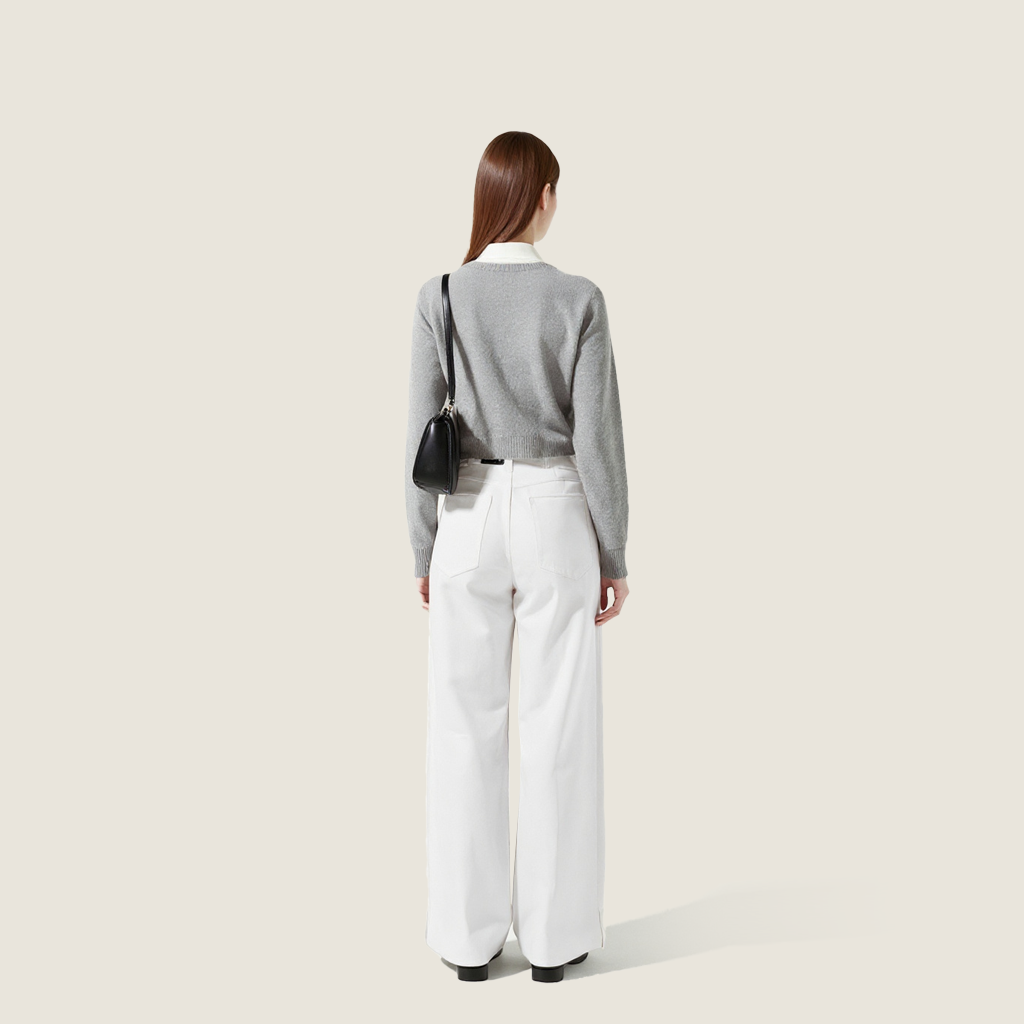 Women's High-Waisted Wide-Leg Pants with Belt and Mini Bag Charm A10183