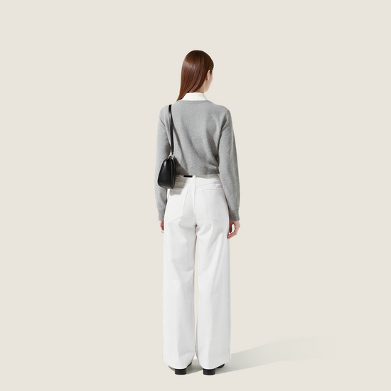 Women's High-Waisted Wide-Leg Pants with Belt and Mini Bag Charm A10183