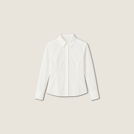 Women's Solid Color Minimalist Turn Down Collar Long Sleeves Shirt A10162