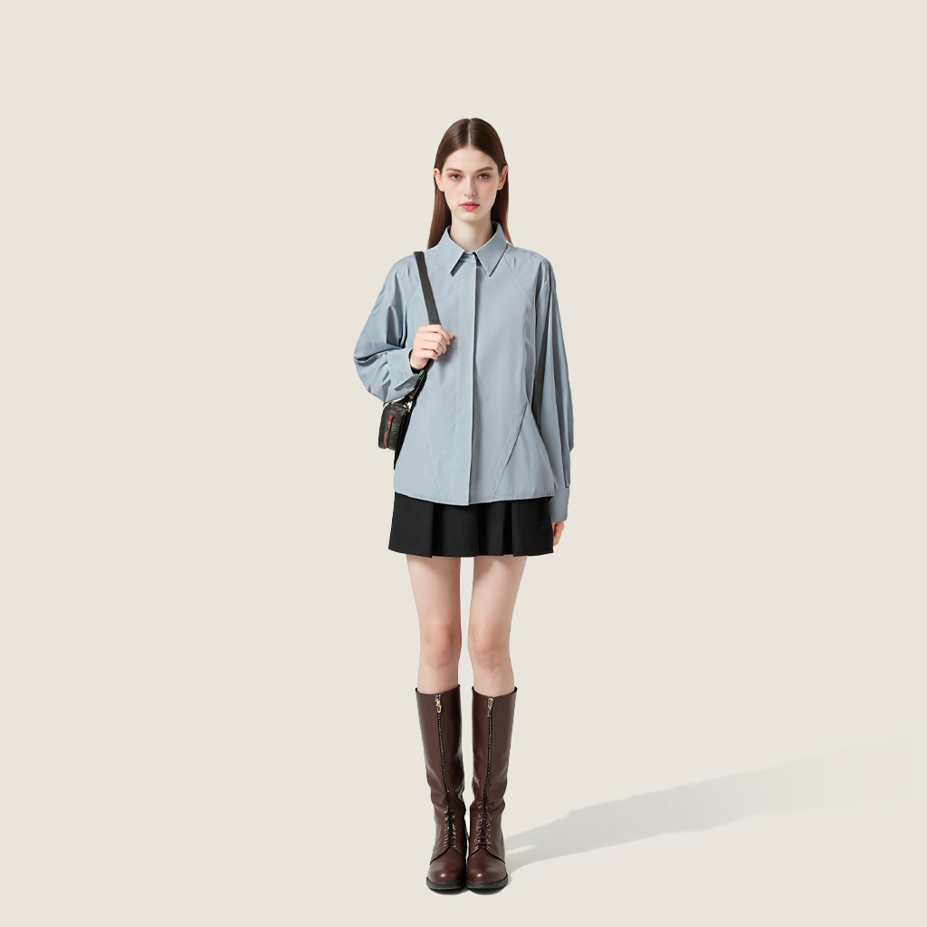 Women's Solid Color Minimalist Turn Down Collar Long Sleeves Shirt A10162