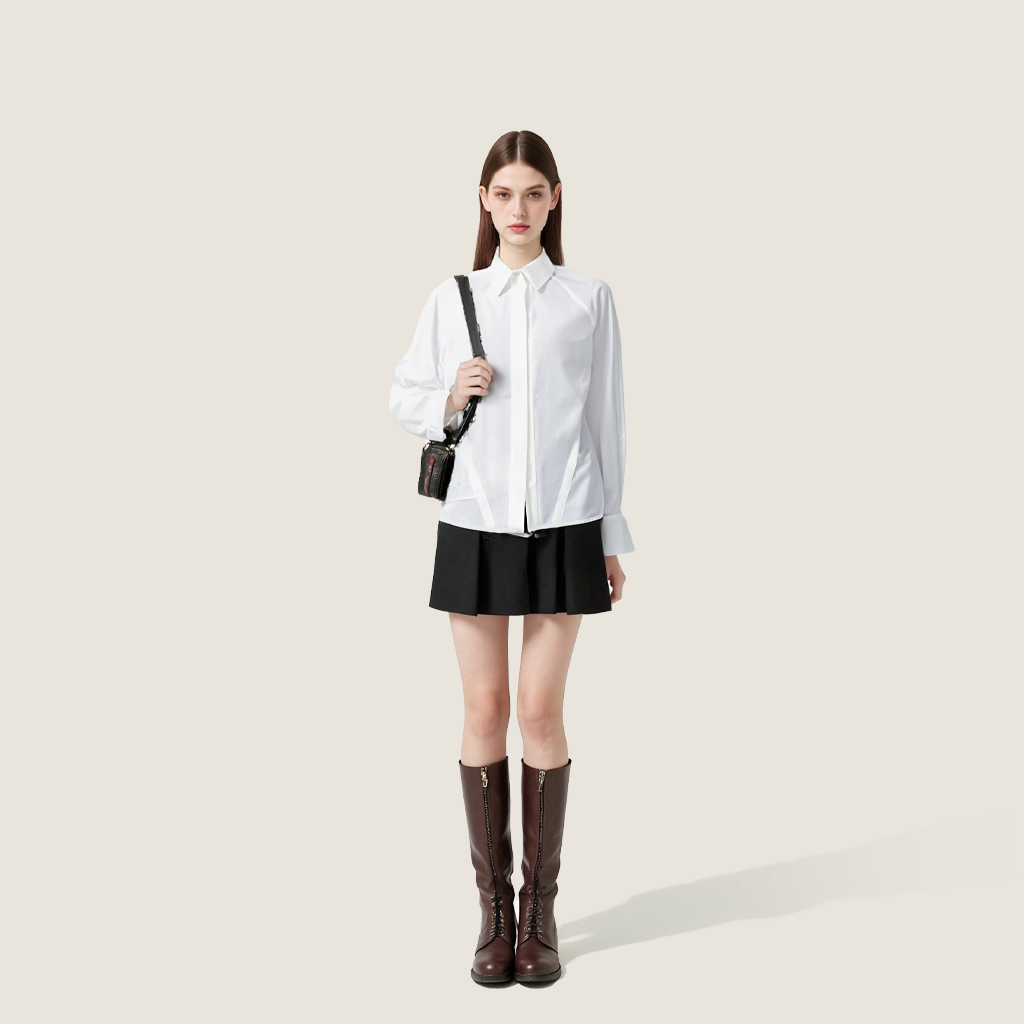 Women's Solid Color Minimalist Turn Down Collar Long Sleeves Shirt A10162