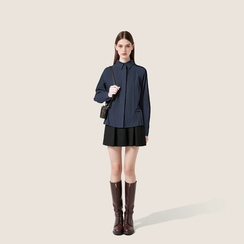 Women's Solid Color Minimalist Turn Down Collar Long Sleeves Shirt A10162