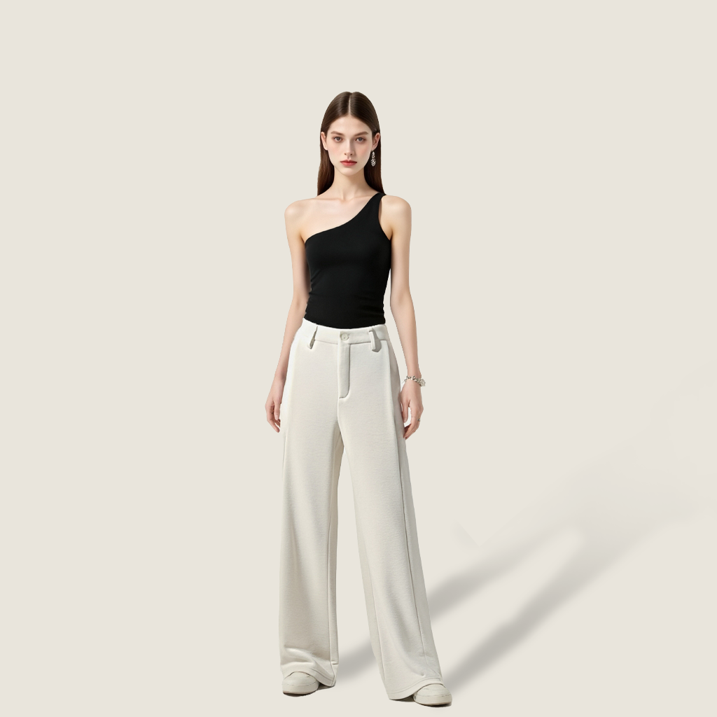 Women's Plain High-Waisted Casual Wide-Leg Pants A10329