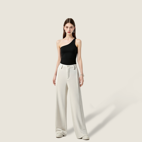 Women's Plain High-Waisted Casual Wide-Leg Pants A10329