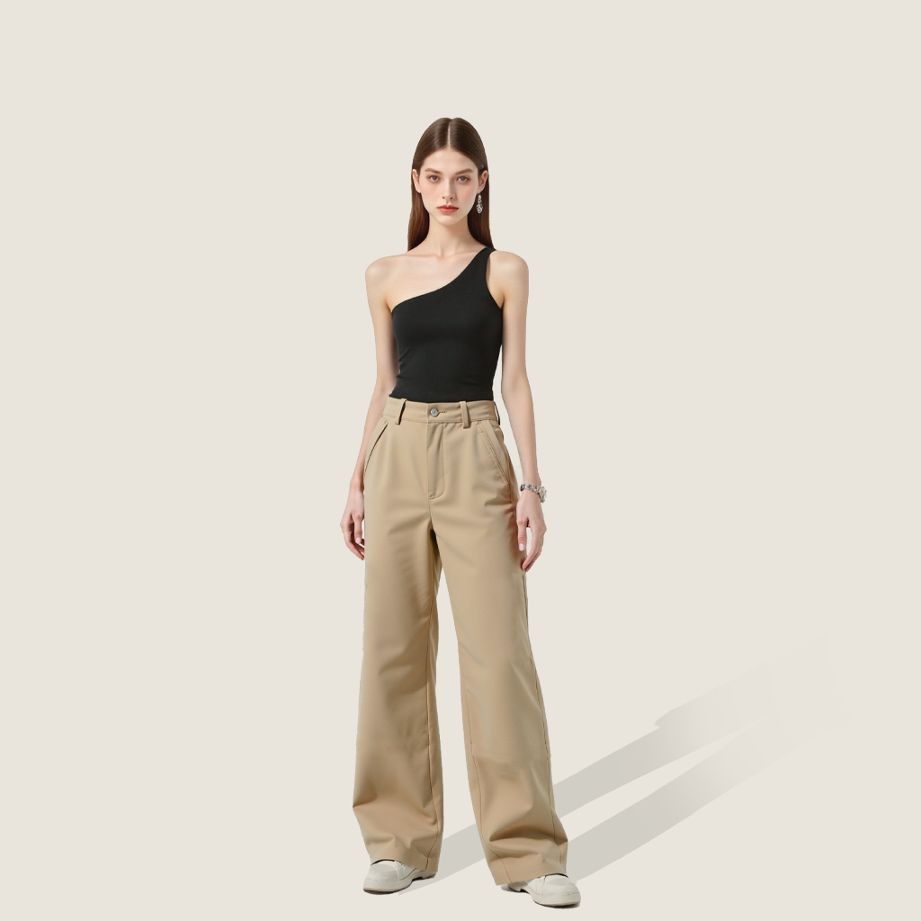 Women's Plain Casual High-Waisted Wide-Leg Pants A10289