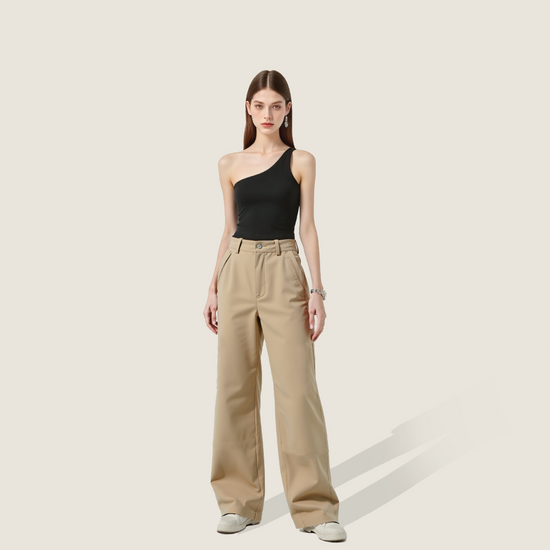 Women's Plain Casual High-Waisted Wide-Leg Pants A10289
