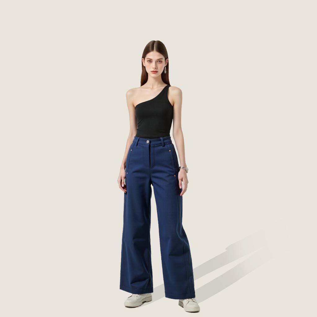 Women's Plain Casual High-Waisted Wide-Leg Pants A10289
