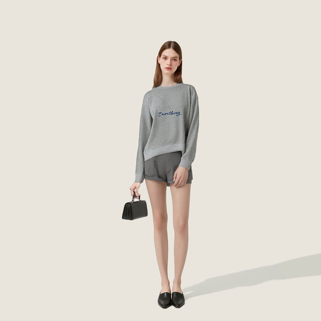 Women's Crew Neck Sweatshirt with Floral Embroidery and Lettering-Trendy Casual Pullover A10209