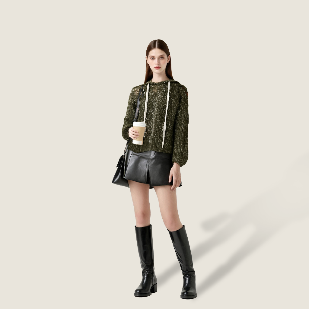 Women's Oversized Knit Hoodie Drawstring Pullover A10314