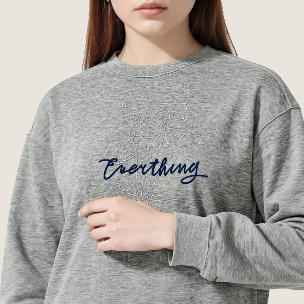 Women's Crew Neck Sweatshirt with Floral Embroidery and Lettering-Trendy Casual Pullover A10209