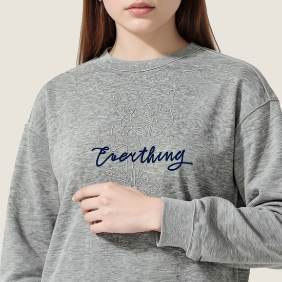 Women's Crew Neck Sweatshirt with Floral Embroidery and Lettering-Trendy Casual Pullover A10209