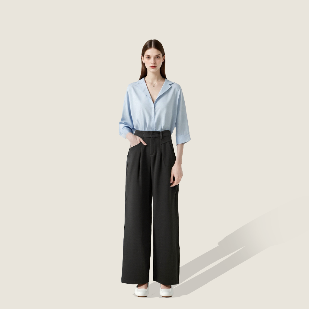 Women's Plain High-Waisted Loose Casual Wide-Leg Pants A10288