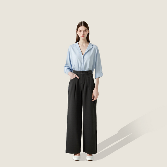 Women's Plain High-Waisted Loose Casual Wide-Leg Pants A10288