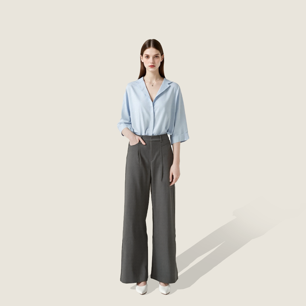 Women's Plain High-Waisted Loose Casual Wide-Leg Pants A10288