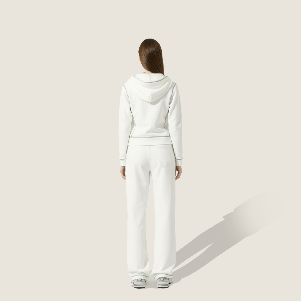 Zip-Up Contrast Stitch Casual Sportswear Two-Piece Set A10223