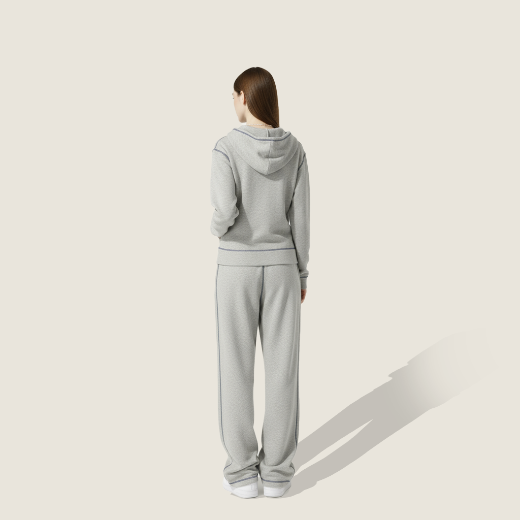 Zip-Up Contrast Stitch Casual Sportswear Two-Piece Set A10223