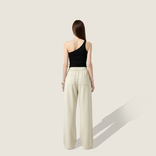 Women's Plain High Waist Wide Leg Trendy Loose Fit Lounge Pants A10333
